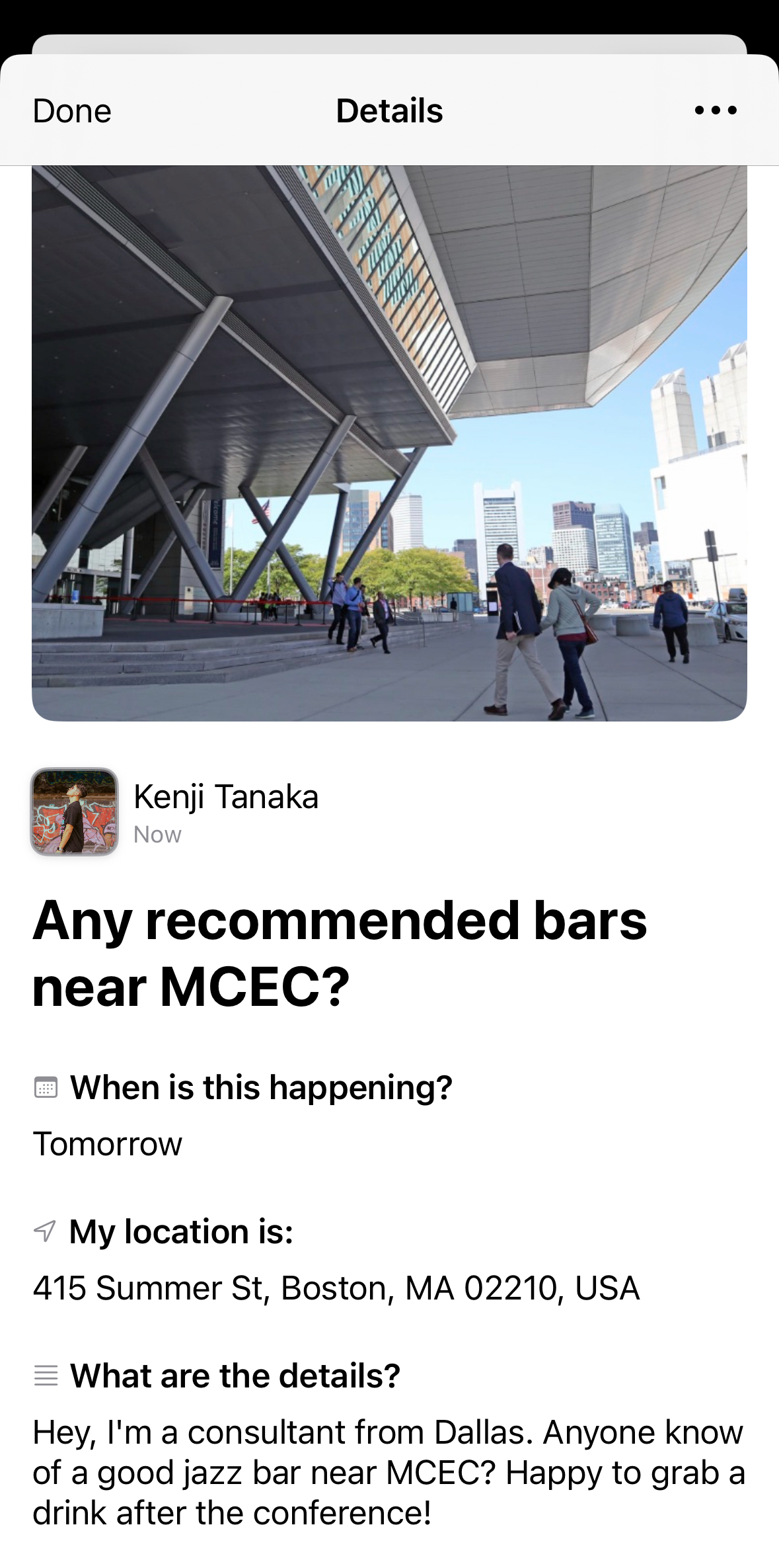 Find a bar after conference