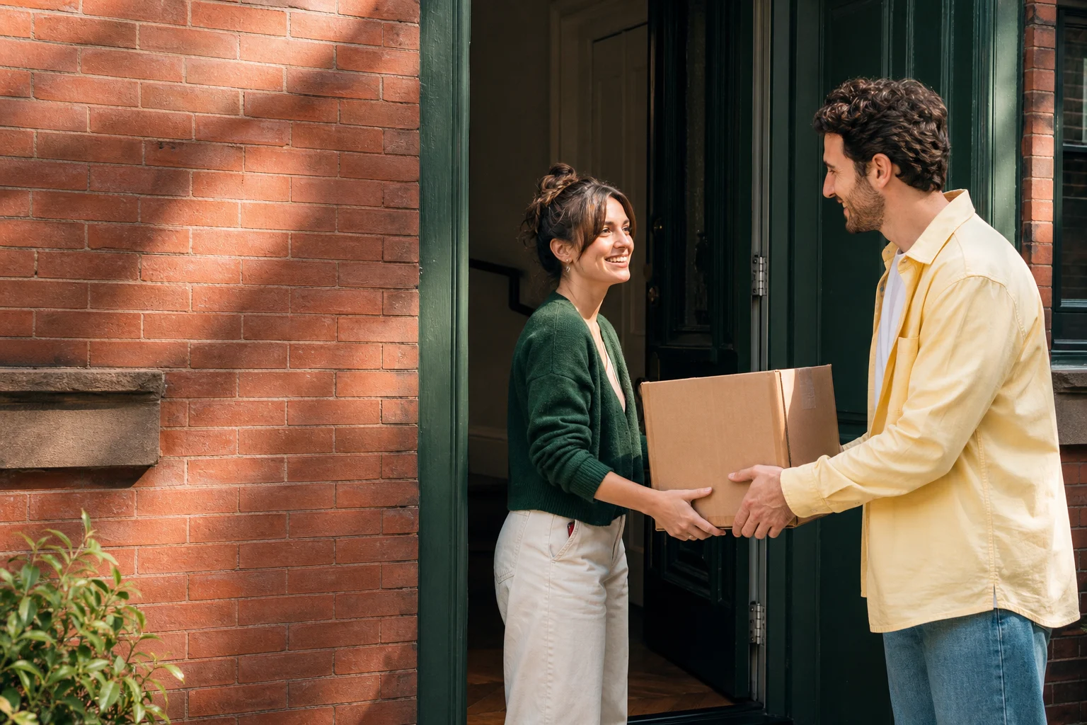 Two neighbors share the weight of a moving box