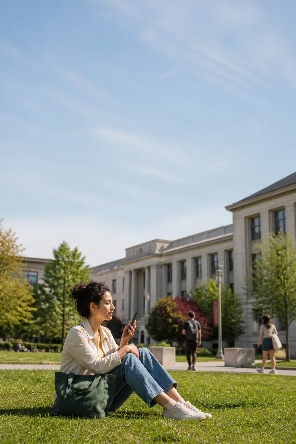 A person shares an ordinary thought from a park while neighborhood life continues nearby
