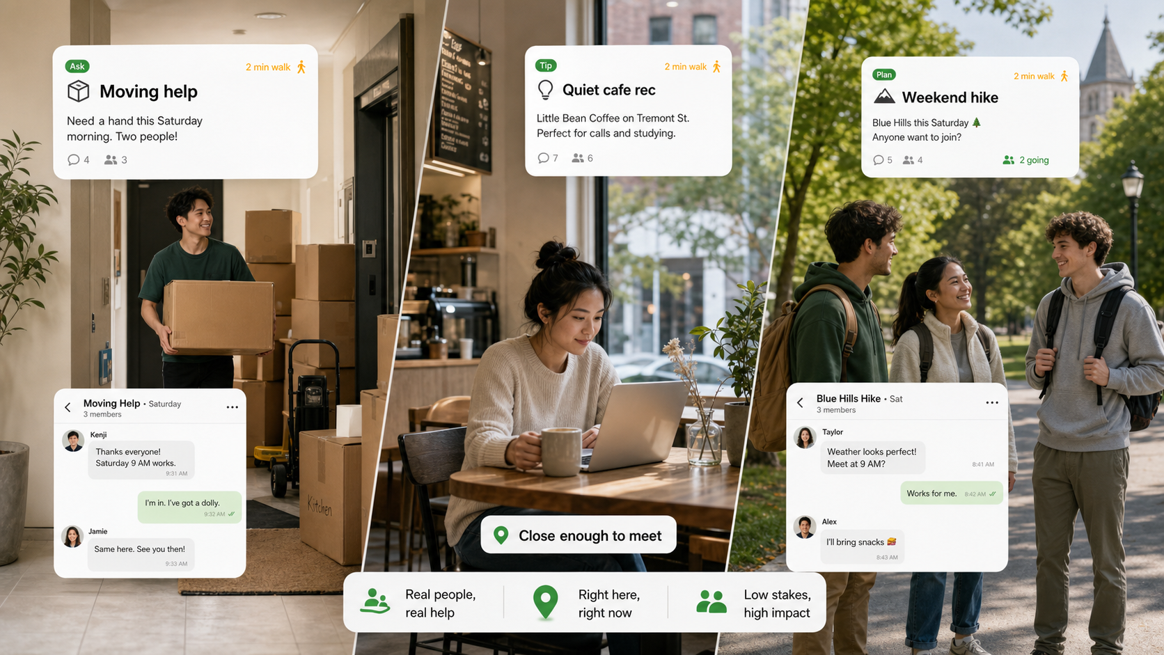 Aiiioli use cases for moving help, cafe recommendations, and activity plans